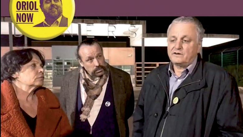 Devant la prison de Lledoners, déclaration à la presse : « l’État de droit des lois européennes est bafoué en Espagne ! Liberté pour tous. Oriol Junqueras doit être rétabli dans ses droits de député européen ».